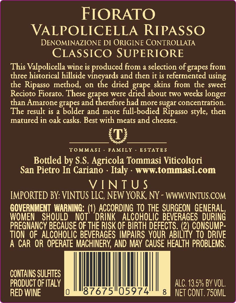 TABC label artwork for Fiorato Valpolicella Ripasso