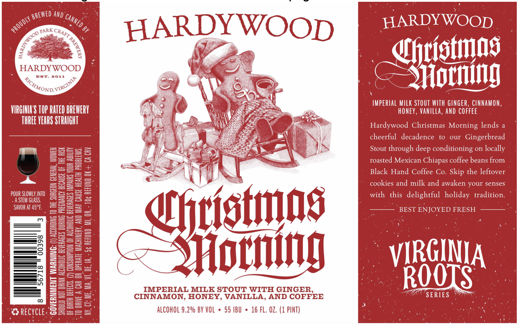 TABC label artwork for Hardywood Christmas Morning