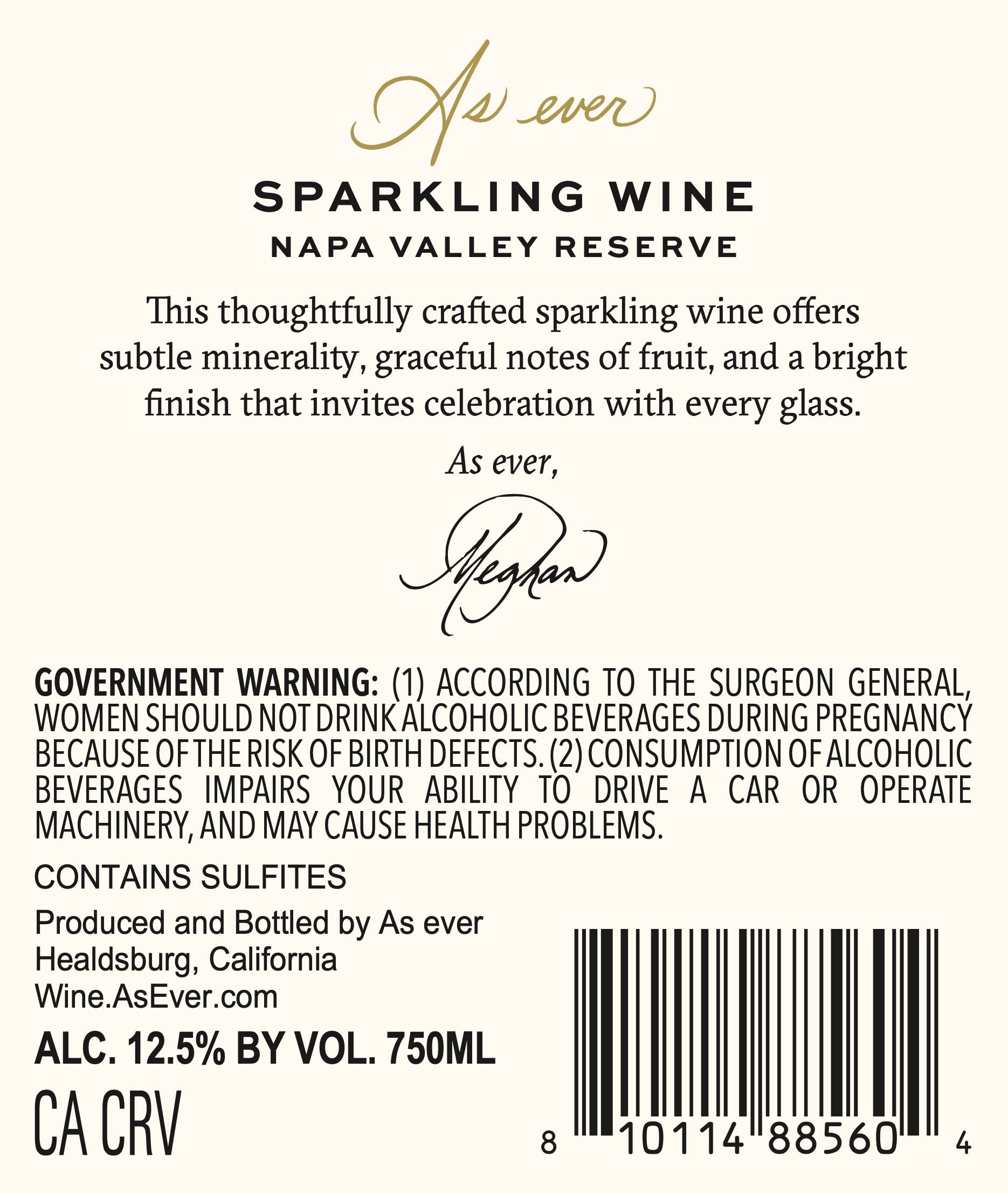 TABC label artwork for As ever Brut Reserve Sparkling