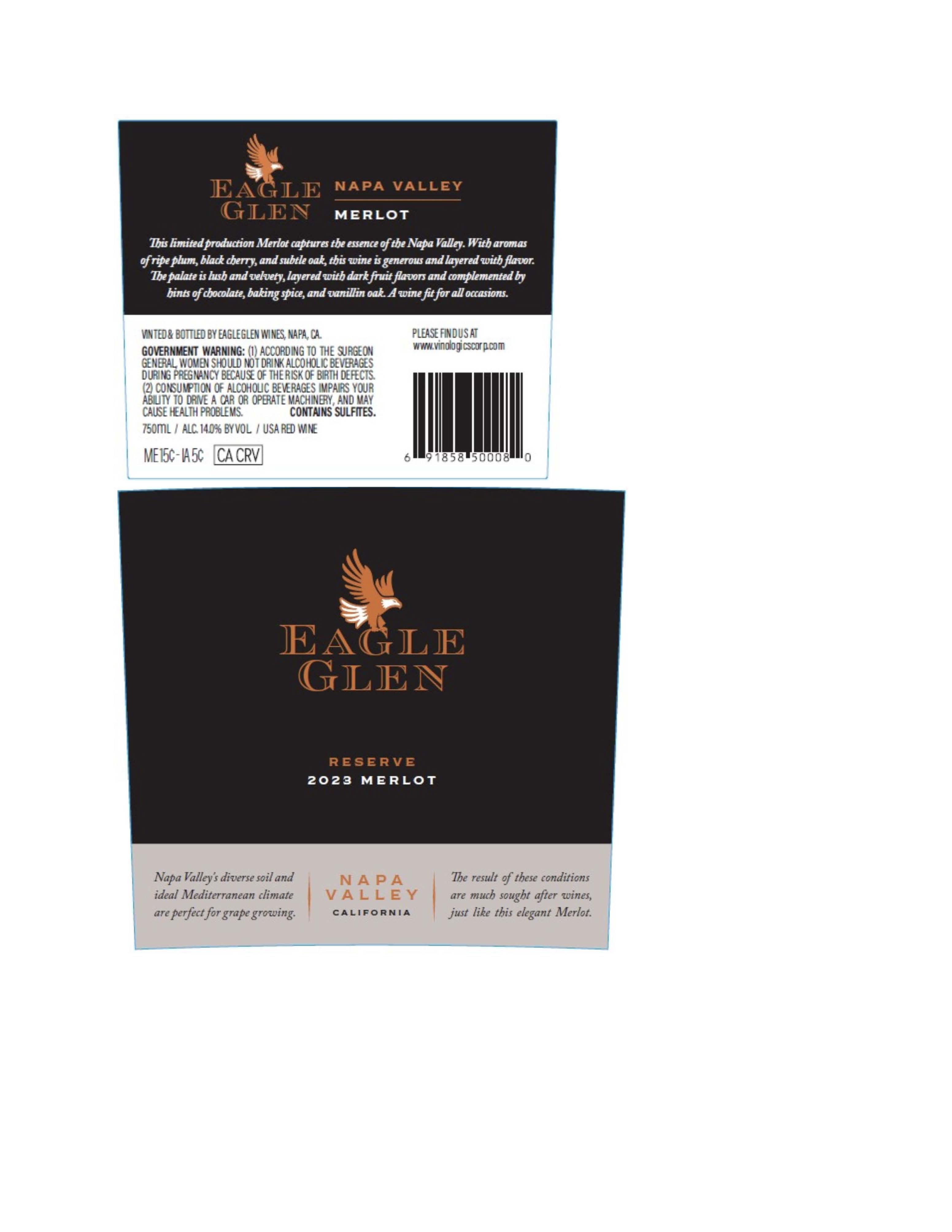 TABC label artwork for Eagle Glen Merlot Napa