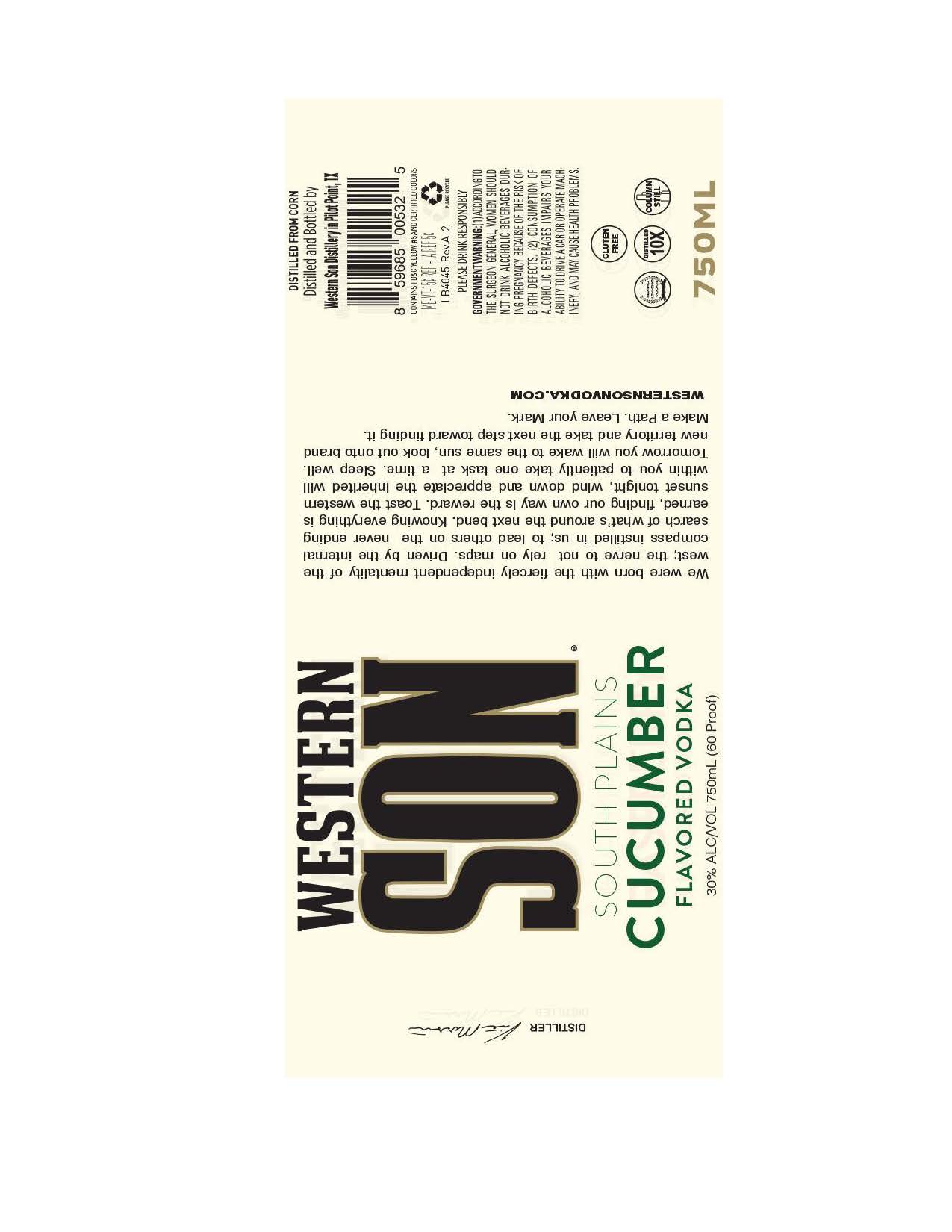 TABC label artwork for Western Son South Plains Cucumber 750ml