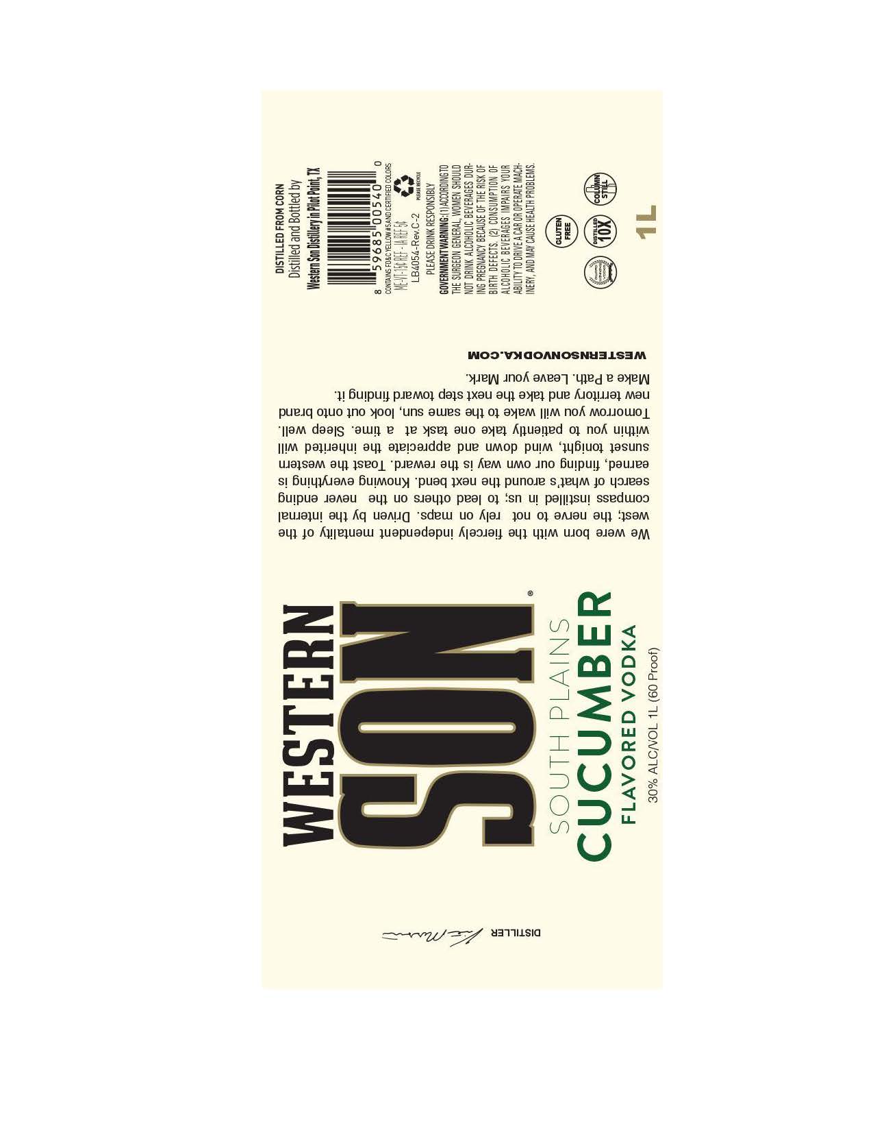 TABC label artwork for Western Son South Plains Cucumber 1L & 1.75L
