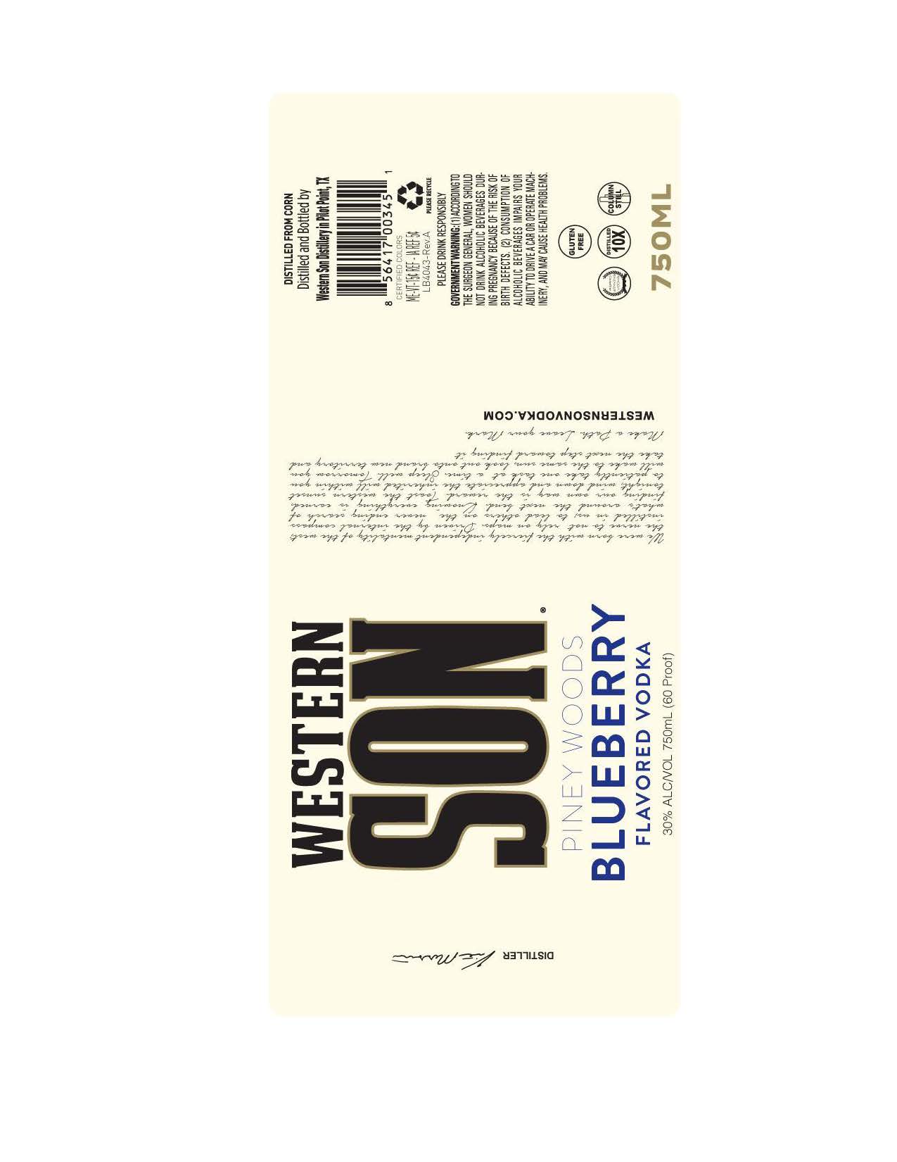 TABC label artwork for Western Son Piney Woods Blueberry 750ml