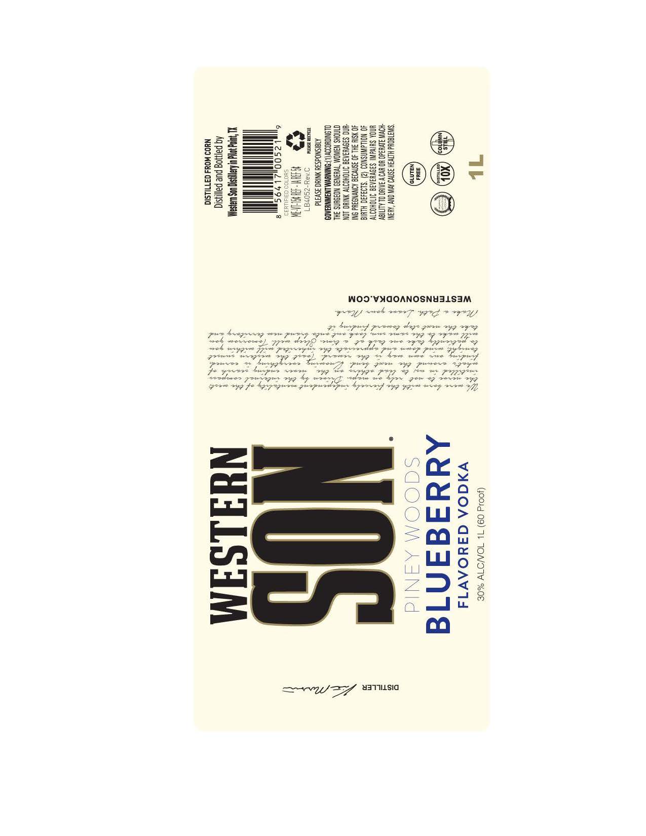 TABC label artwork for Western Son Piney Woods Blueberry 1L & 1.75L