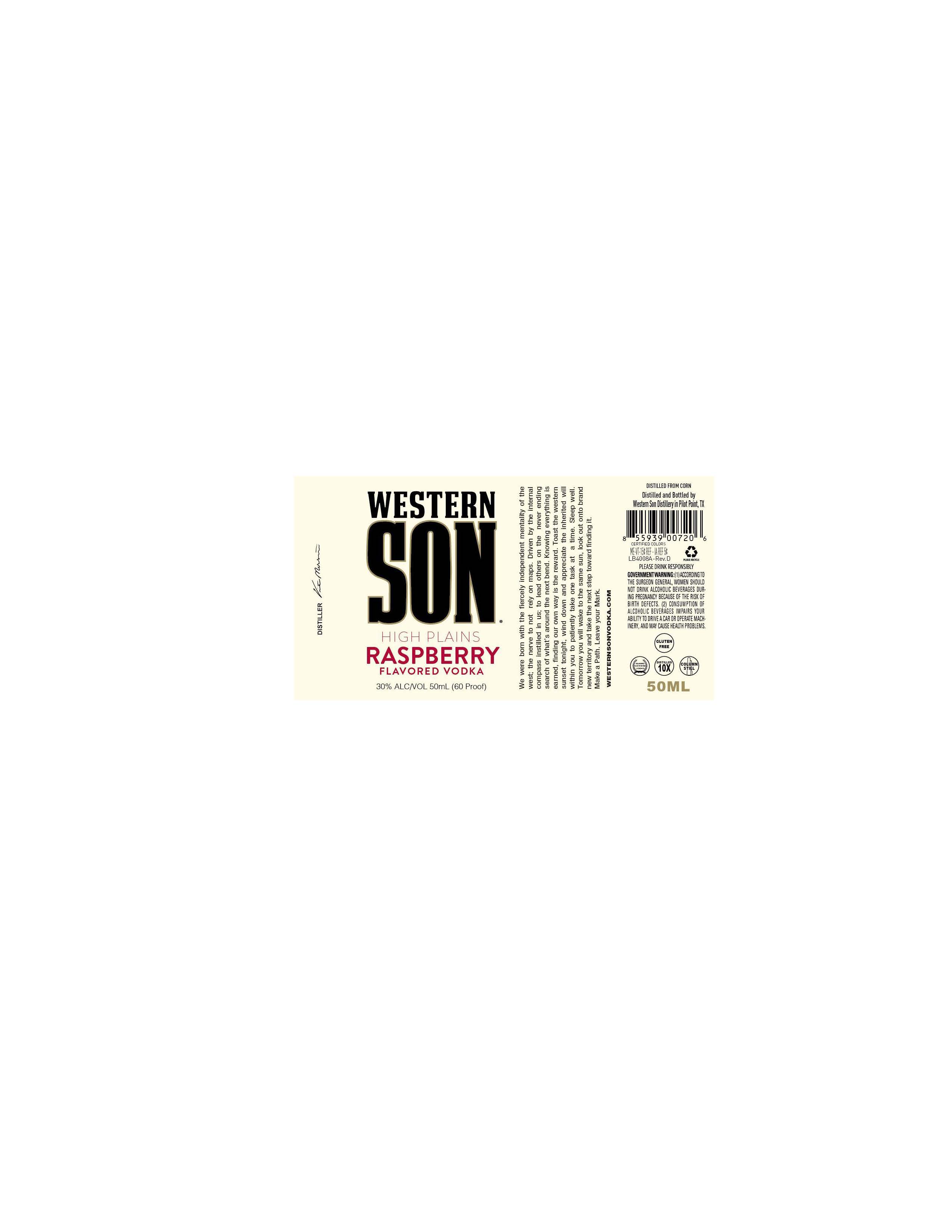 TABC label artwork for Western Son High Plains Raspberry 50ml