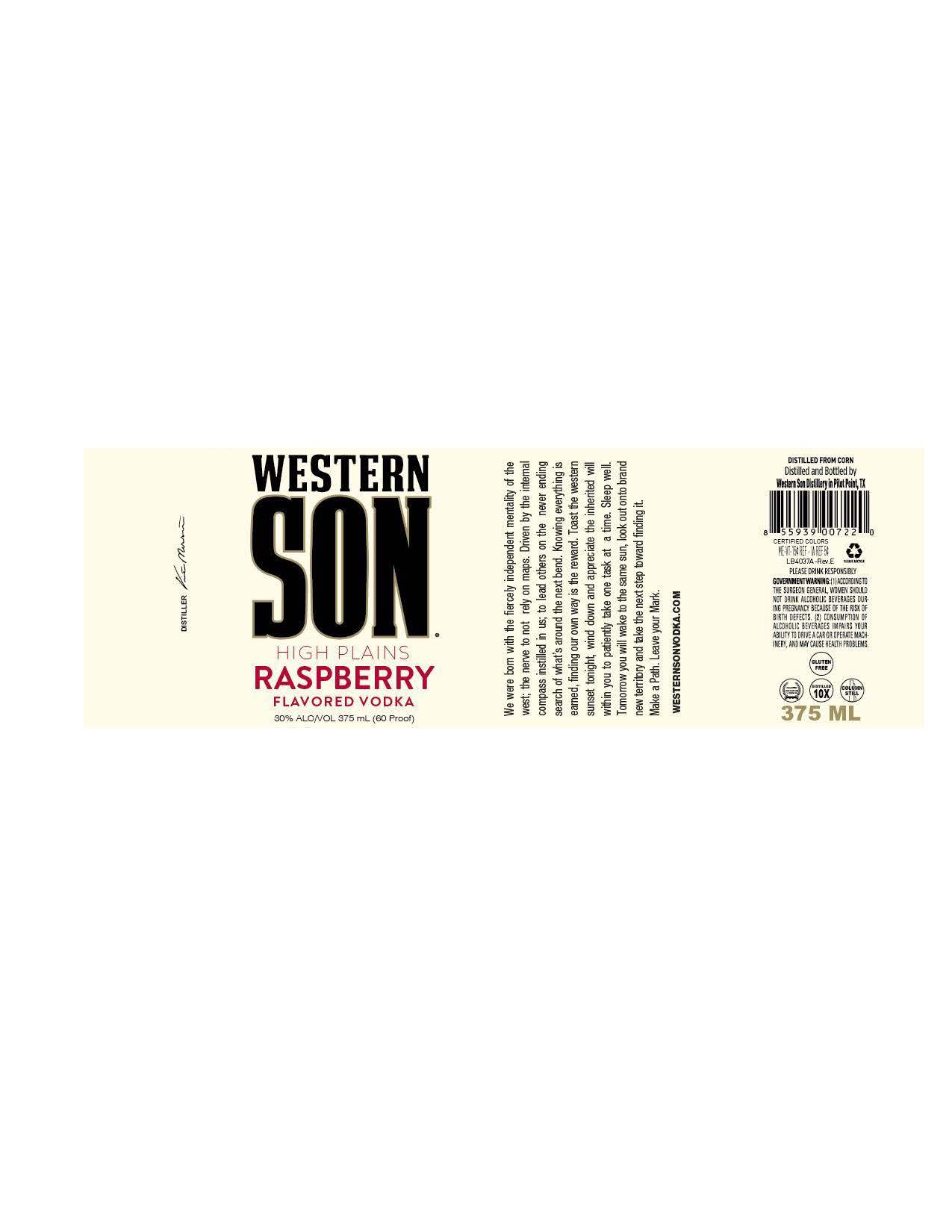 TABC label artwork for Western Son High Plains Raspberry 375ml