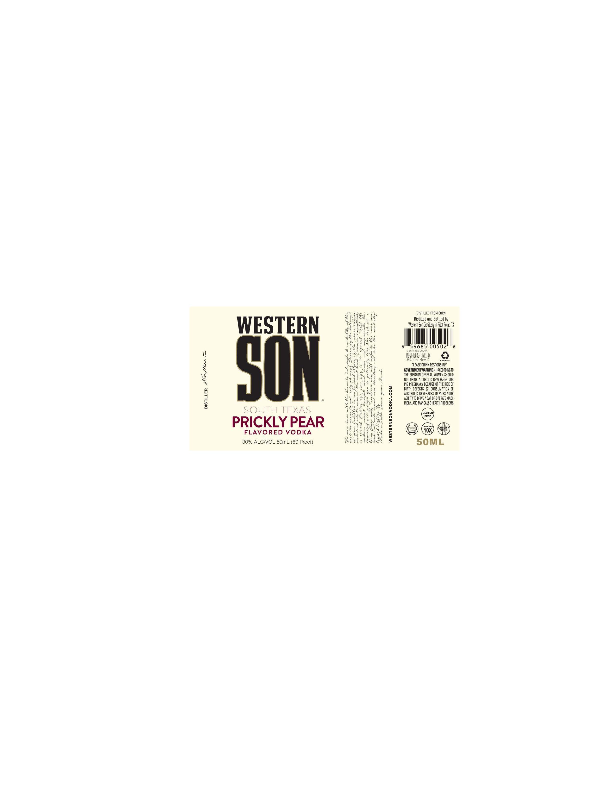 TABC label artwork for Western Son South Texas Prickly Pear 50ml