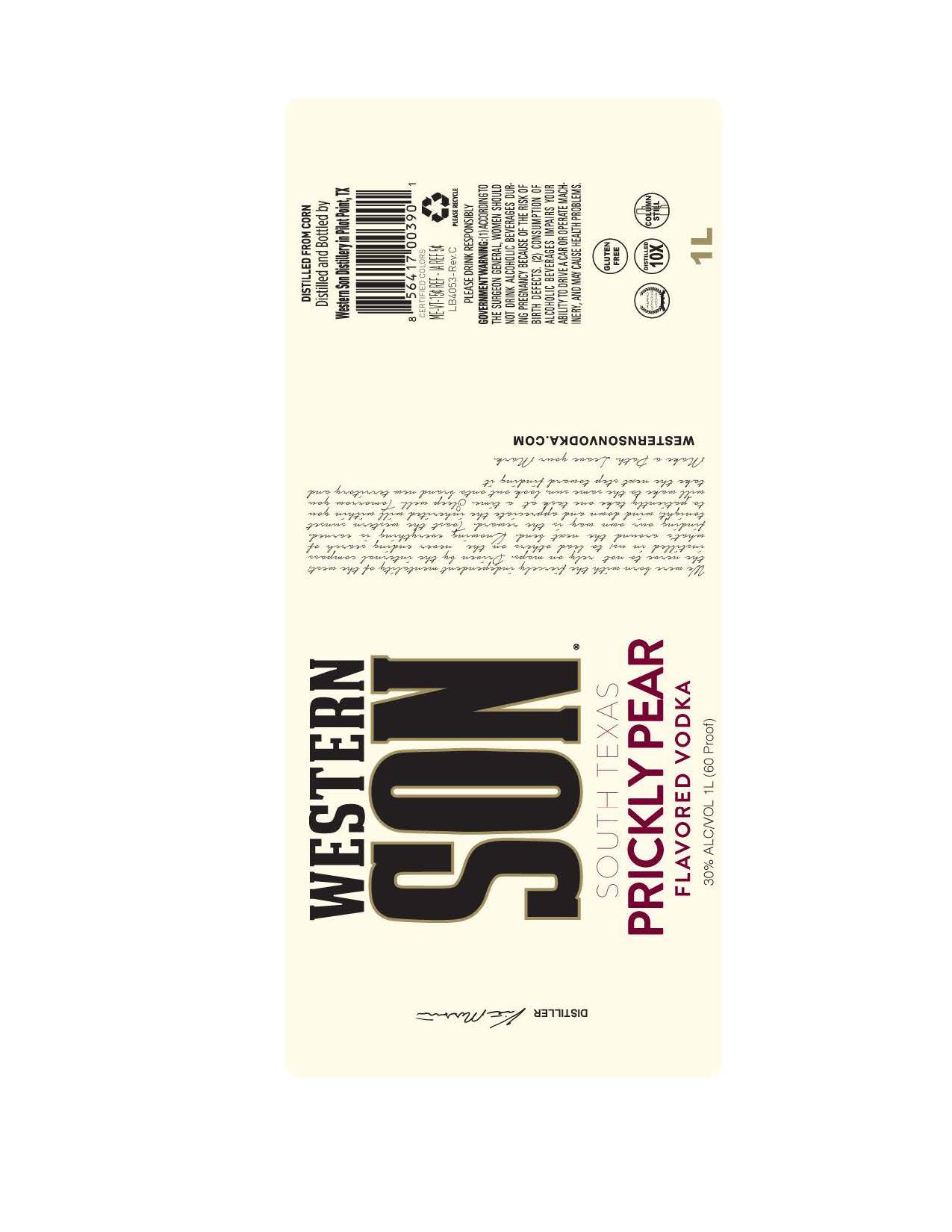 TABC label artwork for Western Son South Texas Prickly Pear 1L & 1.75L