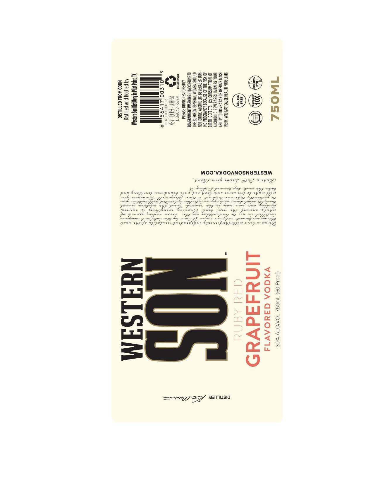 TABC label artwork for Western Son Ruby Red Grapefruit 750ml