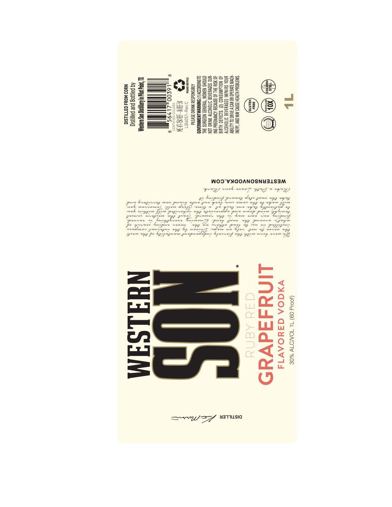 TABC label artwork for Western Son Ruby Red Grapefruit 1L & 1.75L