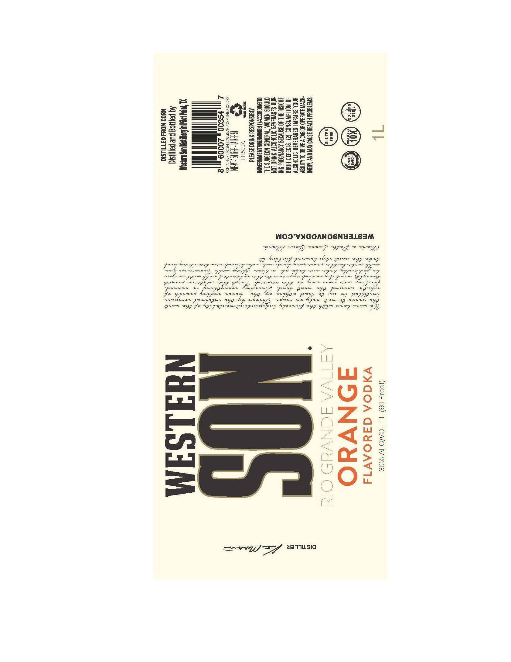 TABC label artwork for Western Son Rio Grande Valley Orange 1L & 1.75L