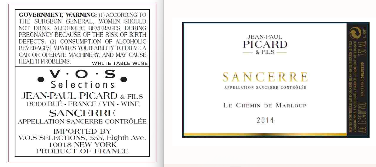 TABC label artwork for Jean Paul Picard Sancerre White Wine