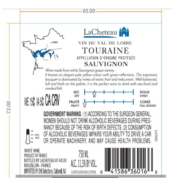 TABC label artwork for LaCheteau Touraine Sauvignon Blanc