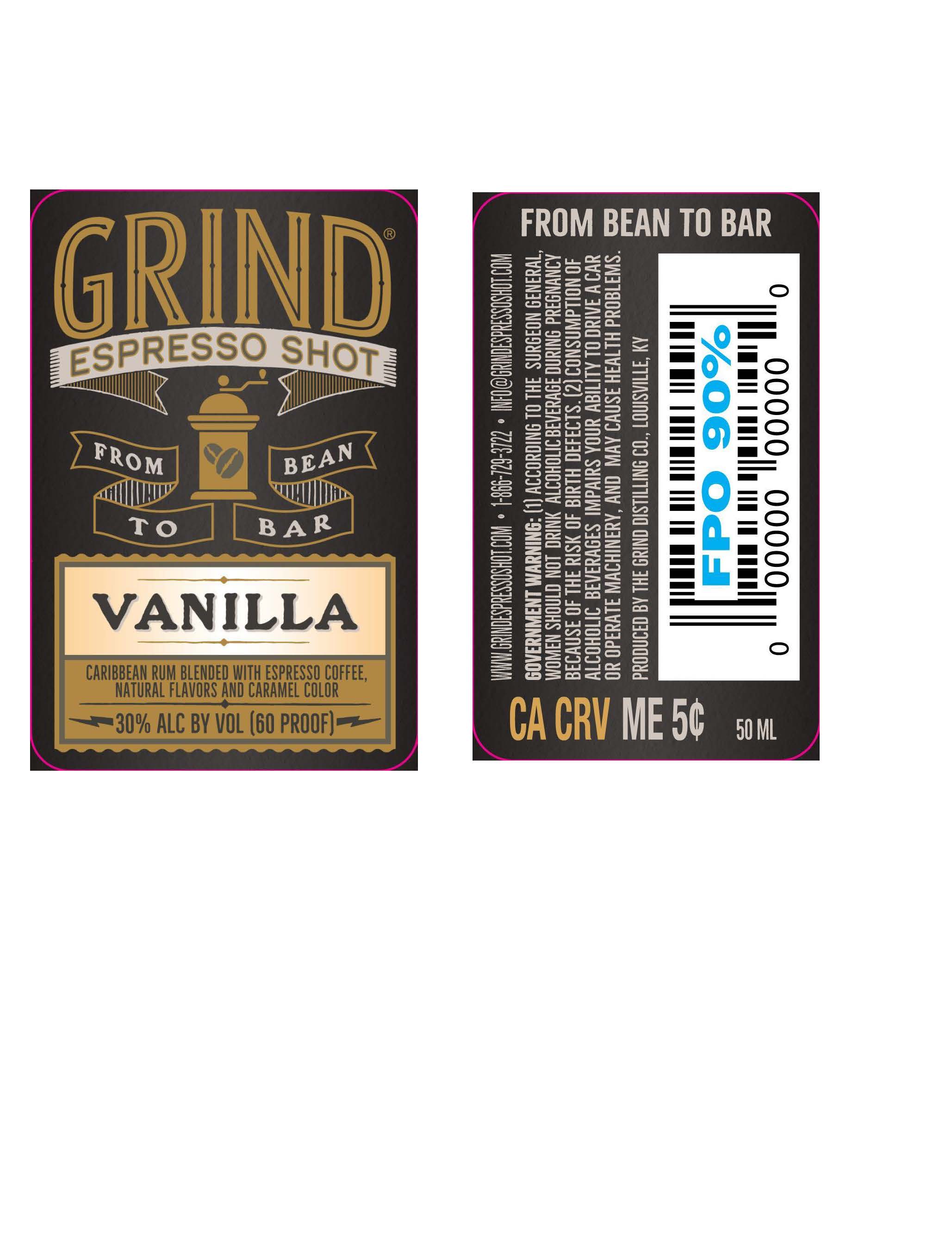 TABC label artwork for GRIND Espresso Shot Vanilla 50ml