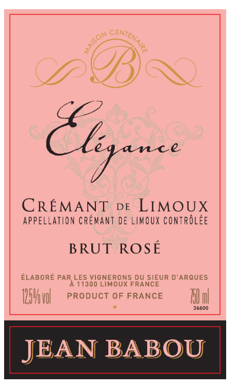 TABC label artwork for Elegance Cremant de Limoux Brut Rose