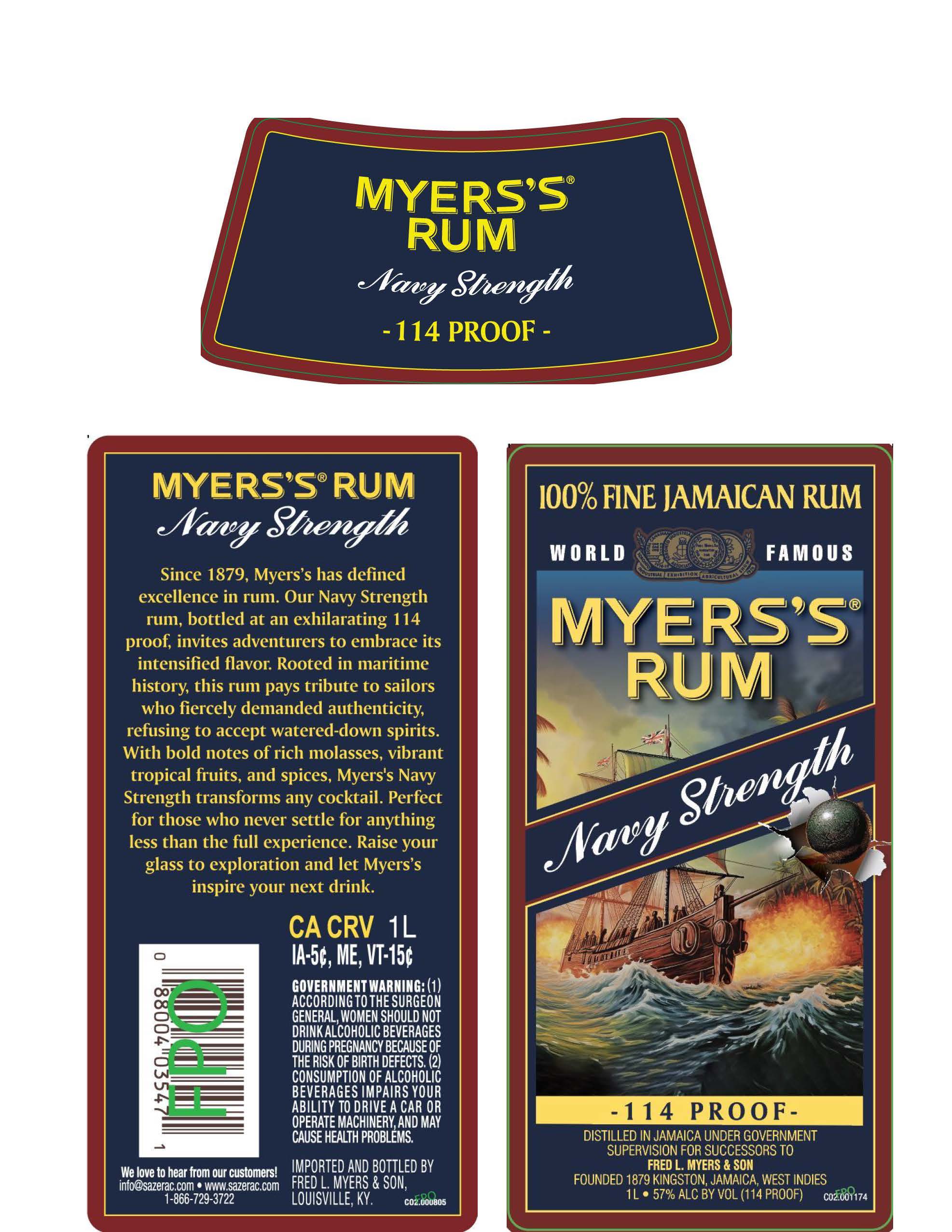TABC label artwork for Myers's Rum Navy Strength 114 Proof 1L