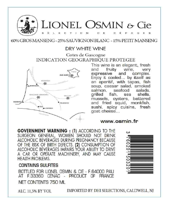 TABC label artwork for Lionel Osmin, White Blend Dry