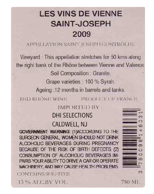 TABC label artwork for Les Vins de Vienne, Saint Joseph Red