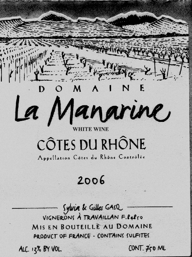 TABC label artwork for Domaine La Manarine Cotes du Rhone Blanc