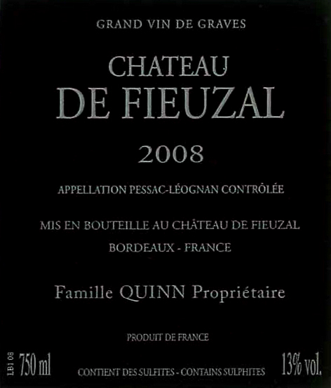 TABC label artwork for Chateau de Fieuzal Pessac Leognan Blanc