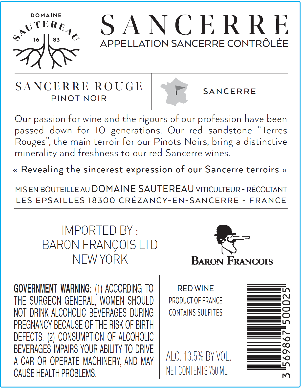 TABC label artwork for SAUTEREAU SANCERRE ROUGE