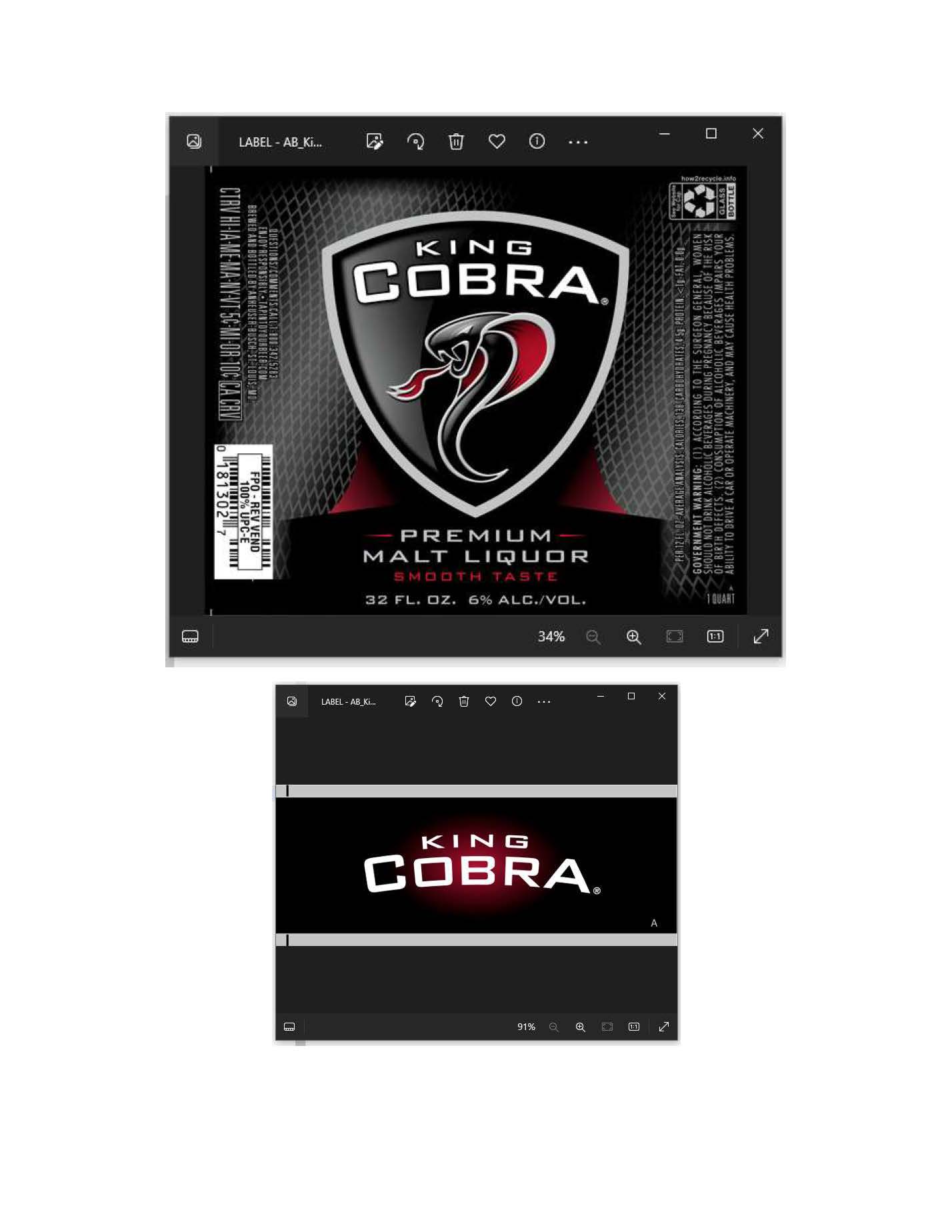 TABC label artwork for KING COBRA 32 OZ. BTL