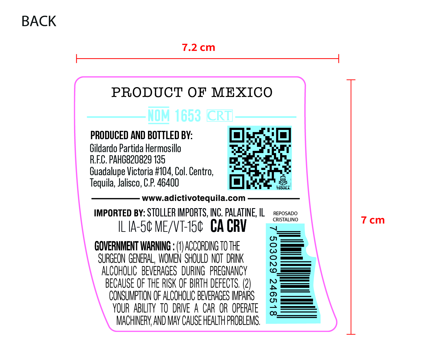 TABC label artwork for ADICTIVO REPOSADO CRISTALINO TEQUILA