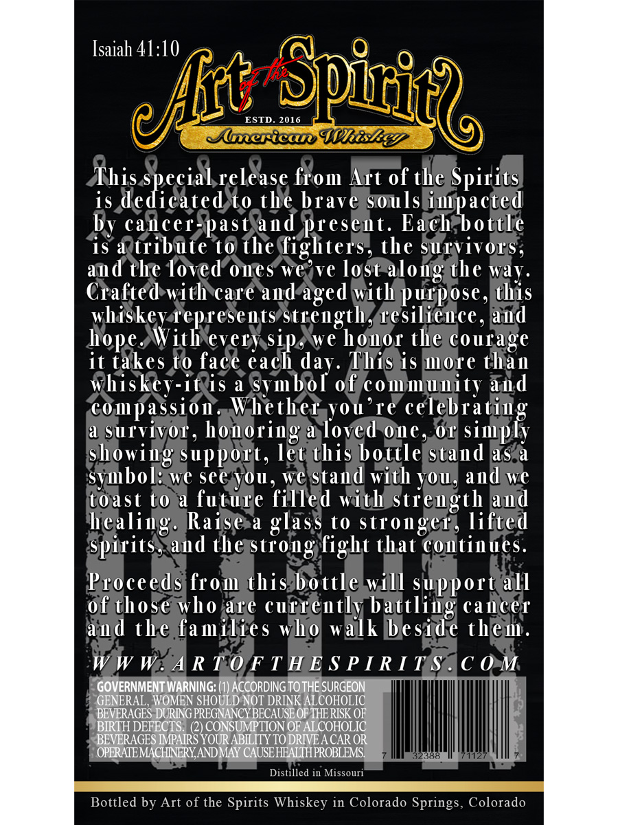 TABC label artwork for ART OF THE SPIRITS AMERICAN WHISKEY FIGHT. BELIEVE. HOPE. SURVIVE.