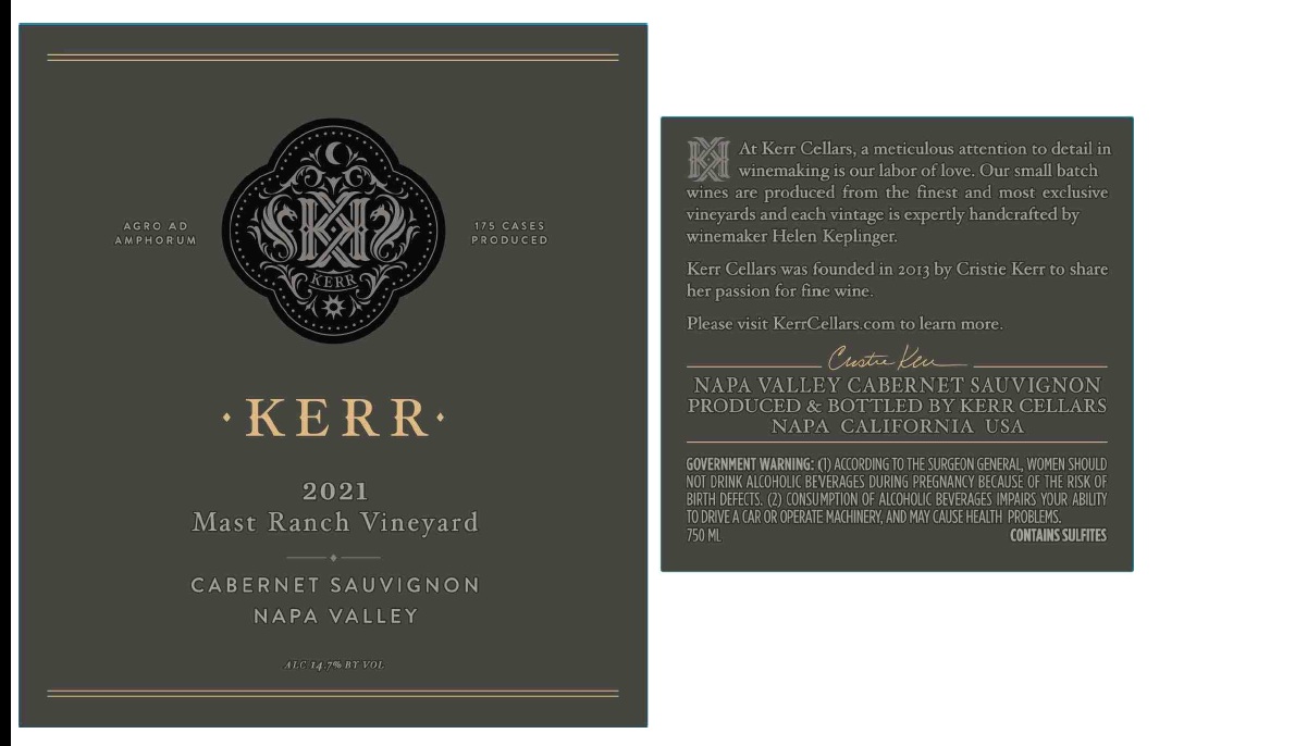 TABC label artwork for KERR MAST RANCH VINEYARD NV CABERNET SAUVIGNON