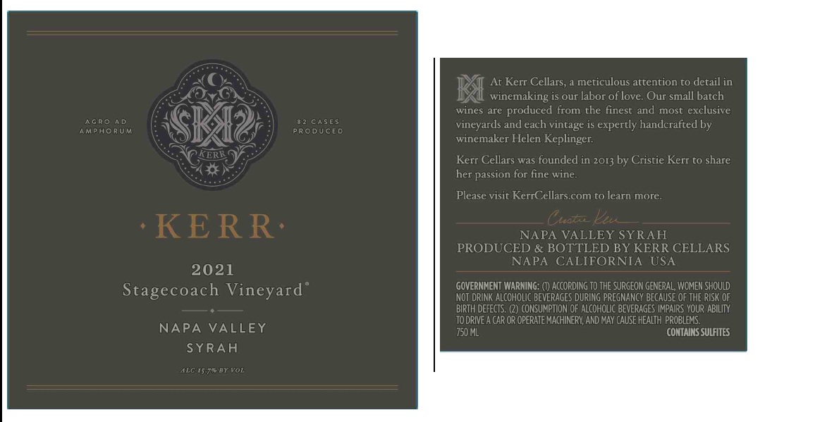 TABC label artwork for KERR STAGECOACH VINEYARD NAPA VALLEY SYRAH