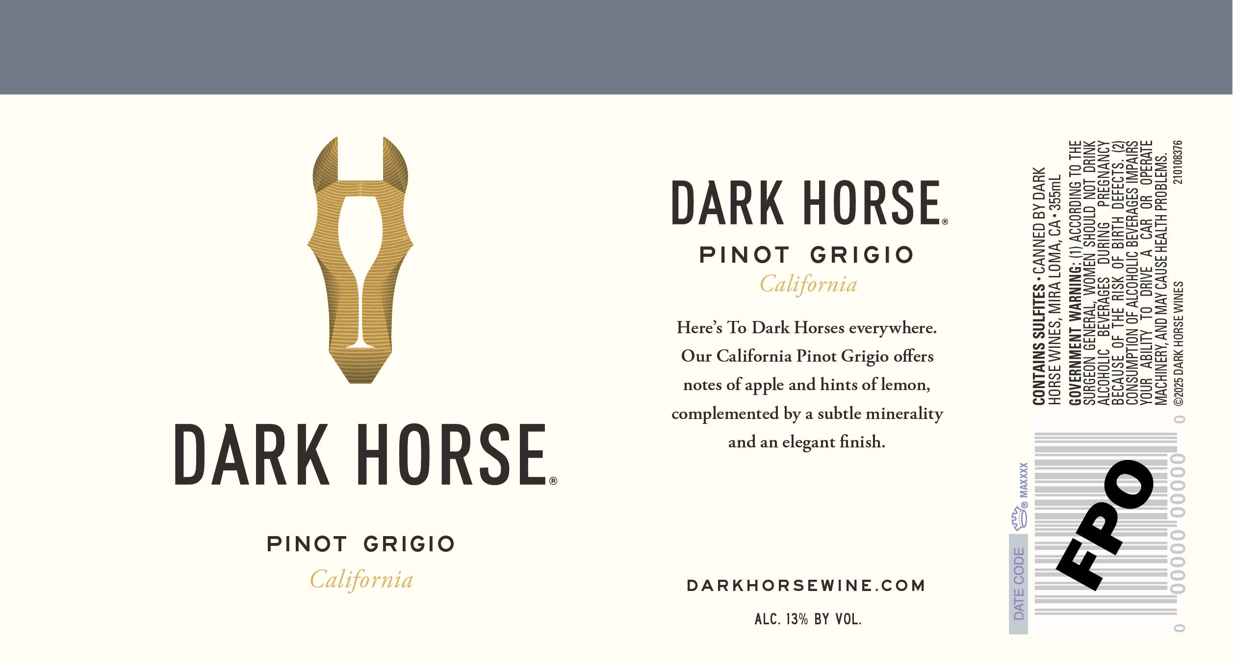 TABC label artwork for Dark Horse Pinot Grigio California