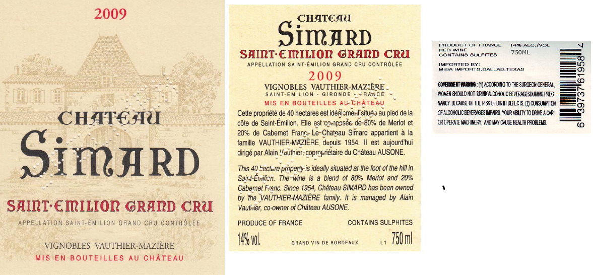 TABC label artwork for CHATEAU SIMARD GRAND CRU