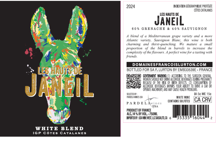 TABC label artwork for Les Hauts de Janeil White Blend Grenache Sauvignon Cotes Catalanes