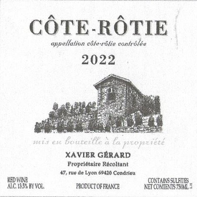 TABC label artwork for Xavier Gerard Cote-Rotie