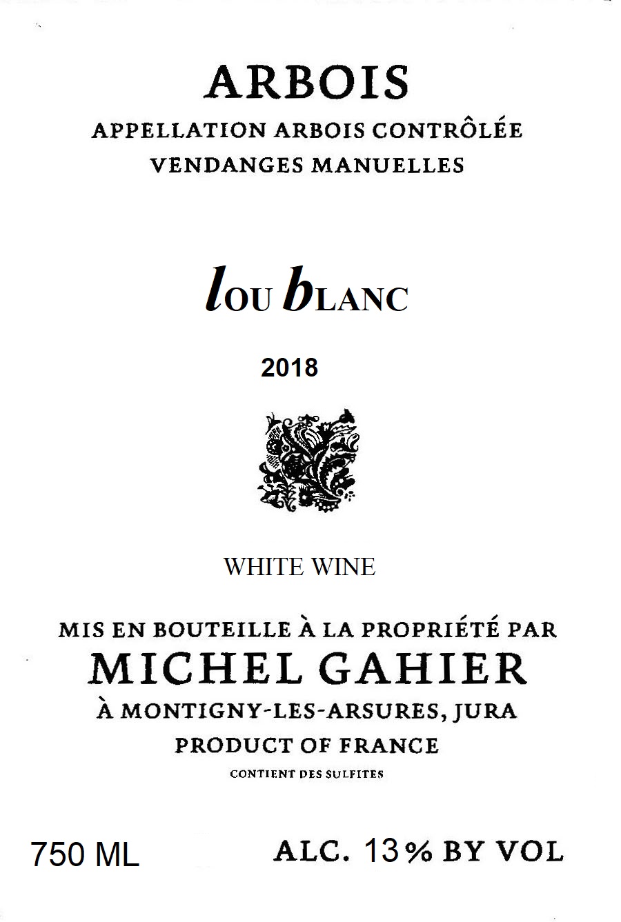 TABC label artwork for Michel Gahier Arbois Blanc Lou