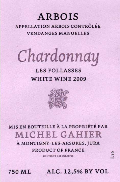 TABC label artwork for Michel Gahier Arbois Blanc Chardonnay Les Follasses