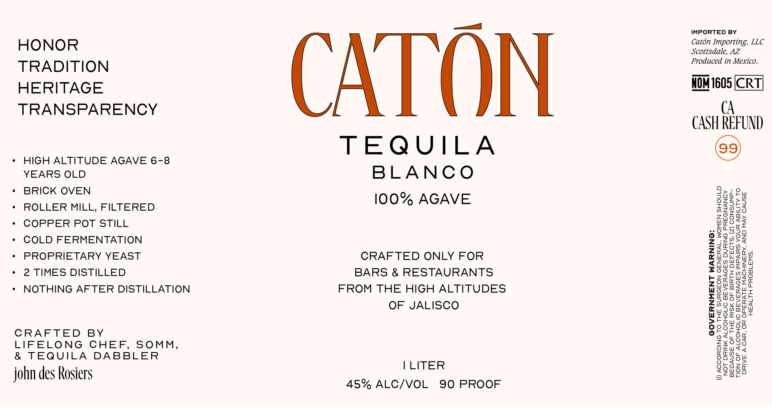 TABC label artwork for Caton Tequila Blanco 100% Agave
