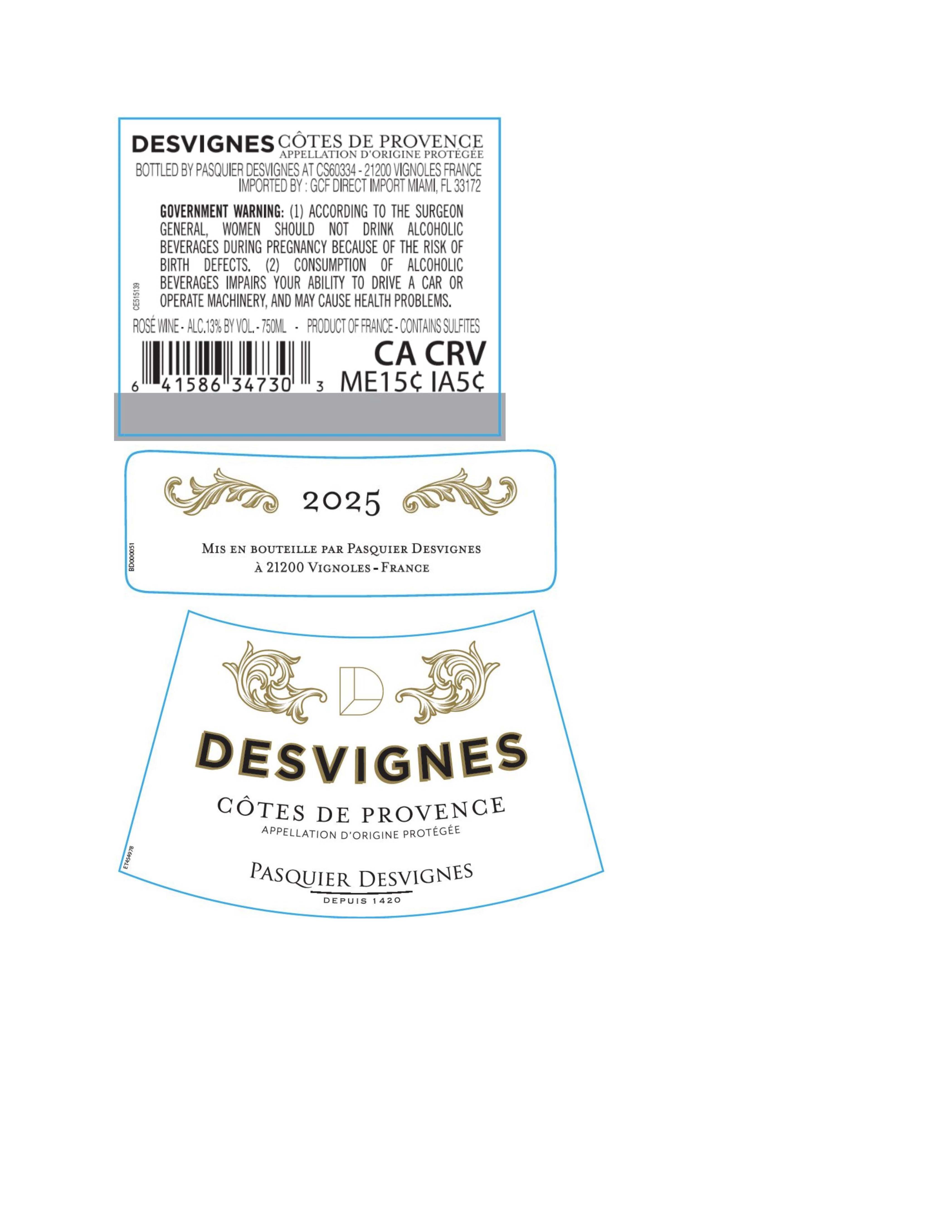 TABC label artwork for Pasquier Desvignes Cotes de Provence Rose