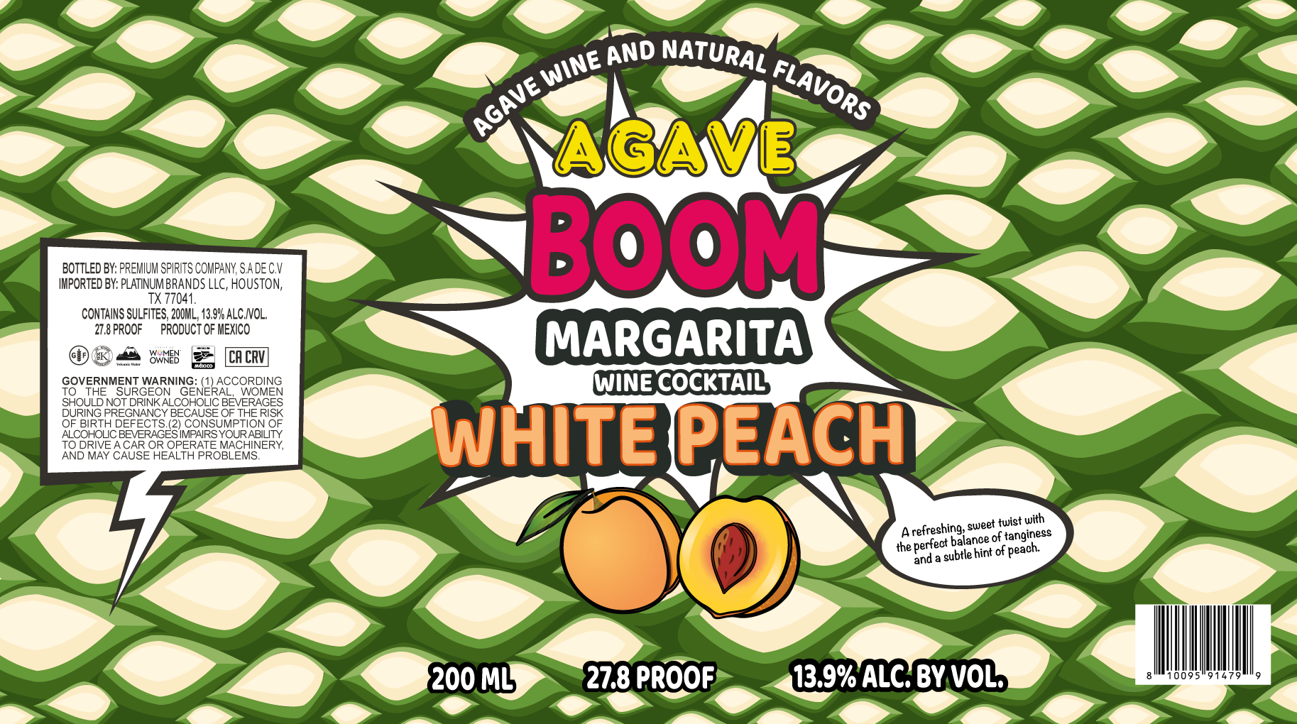 TABC label artwork for Agave Boom Margarita White Peach