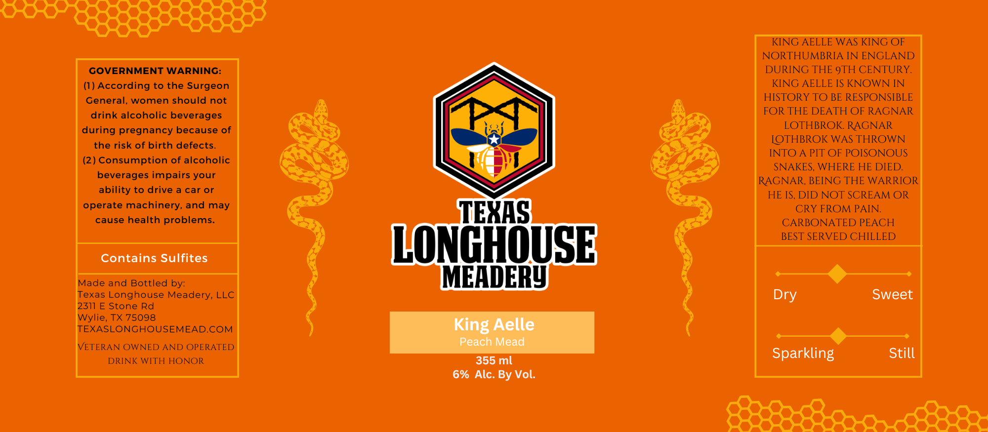TABC label artwork for Texas Longhouse Mead King Aelle peach
