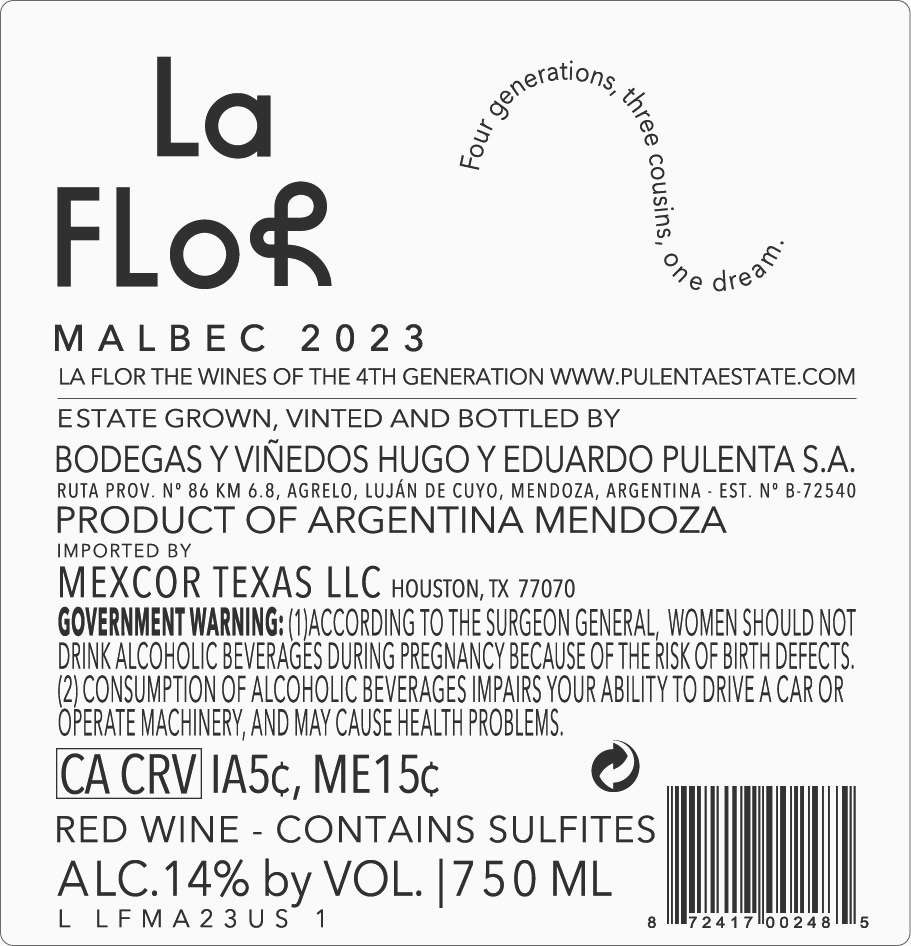 TABC label artwork for La Flor Malbec