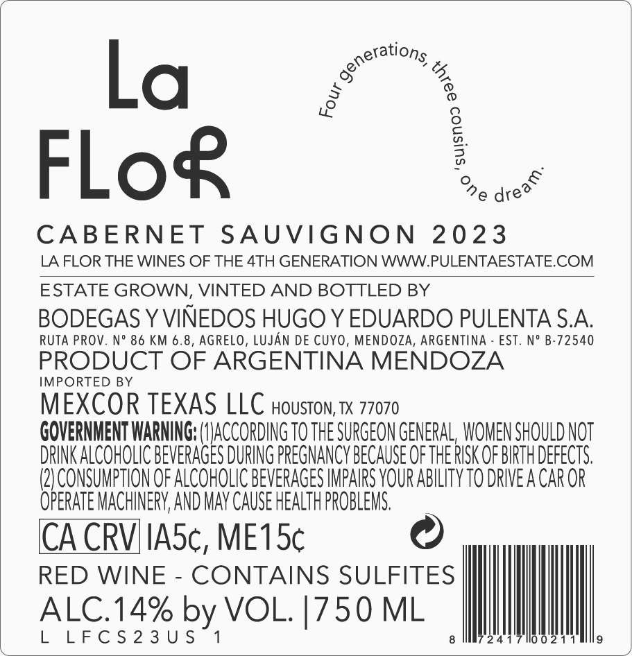 TABC label artwork for La Flor Cabernet Sauvignon