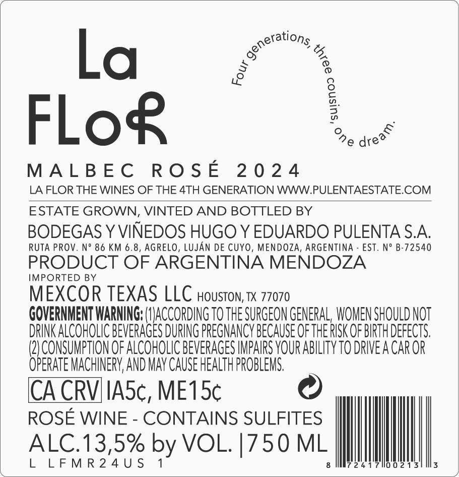 TABC label artwork for La Flor Malbec Rose