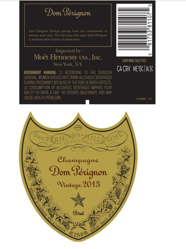 TABC label artwork for Dom Perignon Vintage 2013 Champagne 1.5L