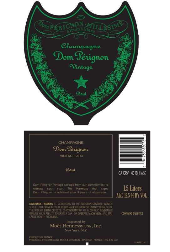 TABC label artwork for Dom Perignon Vintage 2013 Champagne 1.5L (Luminous Label 5)