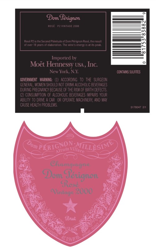 TABC label artwork for Dom Perignon P2 Vintage 2000 Rose Champagne 1.5L