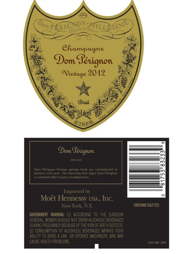 TABC label artwork for Dom Perignon Vintage 2012 Champagne 3L