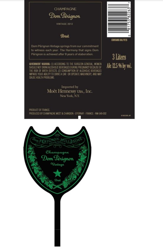 TABC label artwork for Dom Perignon Vintage 2012 Champagne 3L (Luminous Label 5)