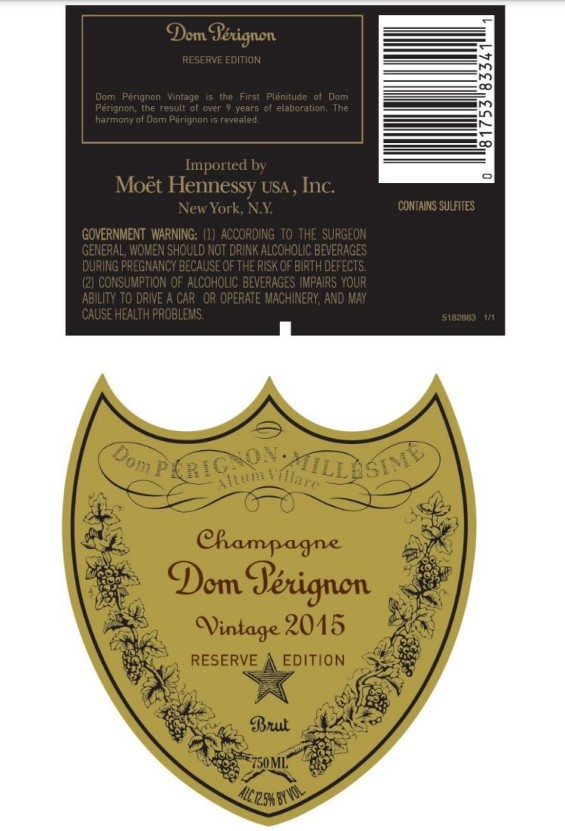 TABC label artwork for Dom Perignon Vintage 2015 Champagne Reserve Edition 750ML