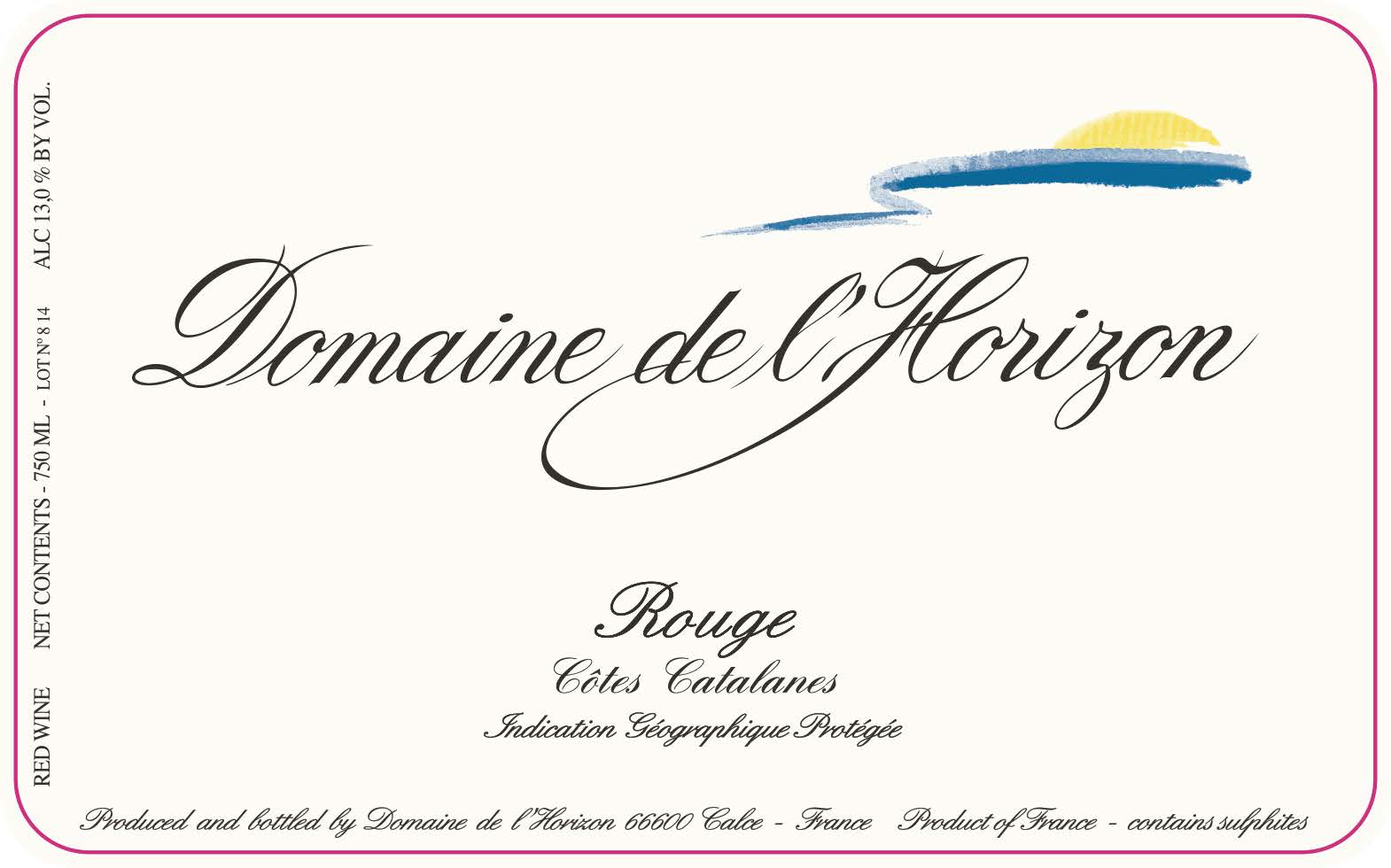 TABC label artwork for Domaine de l'Horizon Cotes Catalanes Rouge